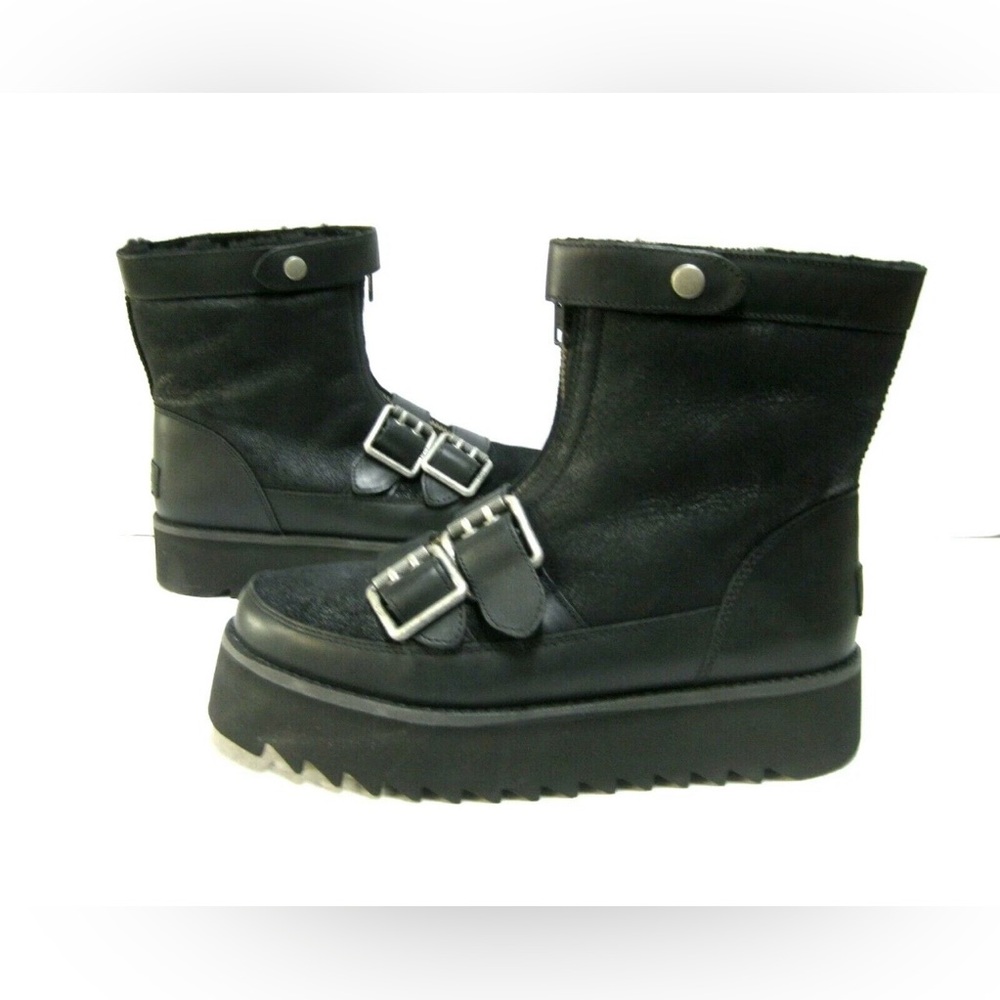 UGG CLASSIC MOTO PUNK MINI BLACK BOMBER SUEDE PLATFORM ANKLE BOOTS WOMEN SIZE 9 - Picture 7 of 9